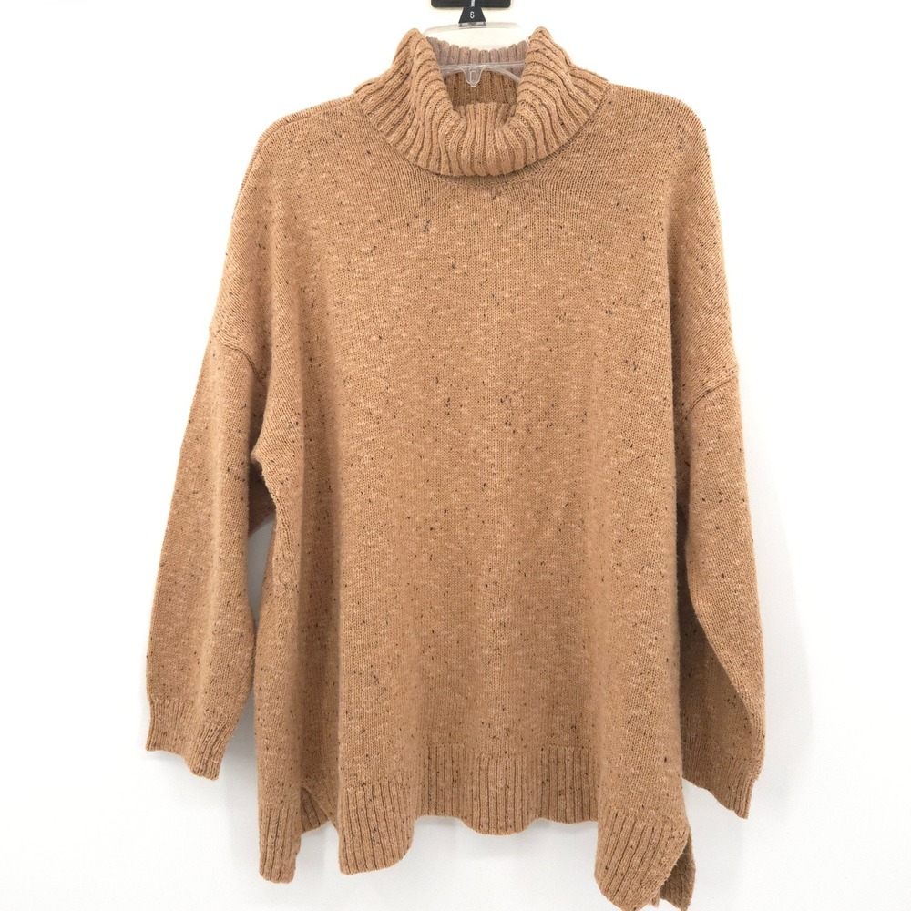 J.Jill Turtleneck Sweater Womens XL Tan Flecked Knit Oversized Chunky Cozy
